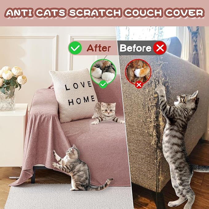 MYSKY HOME Pink Sofa Cover, Couch Covers for Pet Couch Cover Reclining Couch Covers, Covers for 3 Cushion Couch, Thick Durable Washable Sofa Covers for Furniture Couch Cover, 91" x 134"