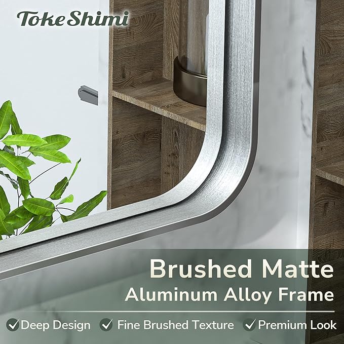 TokeShimi Arched Brushed Silver Bathroom Mirror 26x38 Inch with Non-Rusting Aluminum Alloy Matte Framed for Vanity Farmhouse Modern Minimalist Bathroom, Entryway Hall, Living Room, Bedroom