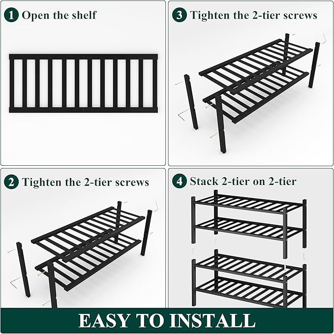 Smiry Shoe Rack, 4 Tier Thick Bamboo Shoe Organizer, Stackable Free Standing Wooden Shoe Storage Shelf for Closet, Entryway, Front Door Entrance, Black