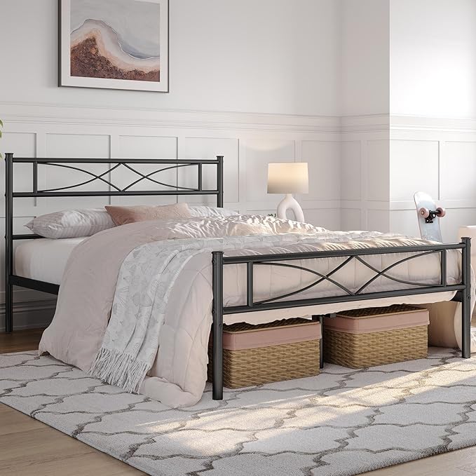 Yaheetech Metal Full Size Bed Frame, Platform Bed Frame, Mattress Foundation with Curved Design Headboard & Footboard, NO Box Spring Needed, Heavy-Duty Support, Easy Assembly, Full, Black