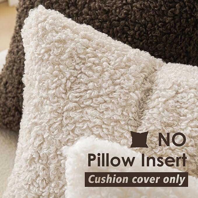 Foindtower 2 Pieces 26x26 Inch Neutral Cream, Faux Fur Throw Pillow Cover Accent Sherpa Pillow Fuzzy Soft Pillowcases Sheepskin Decorative Fleece Cushion Case for Bed Couch Living Room