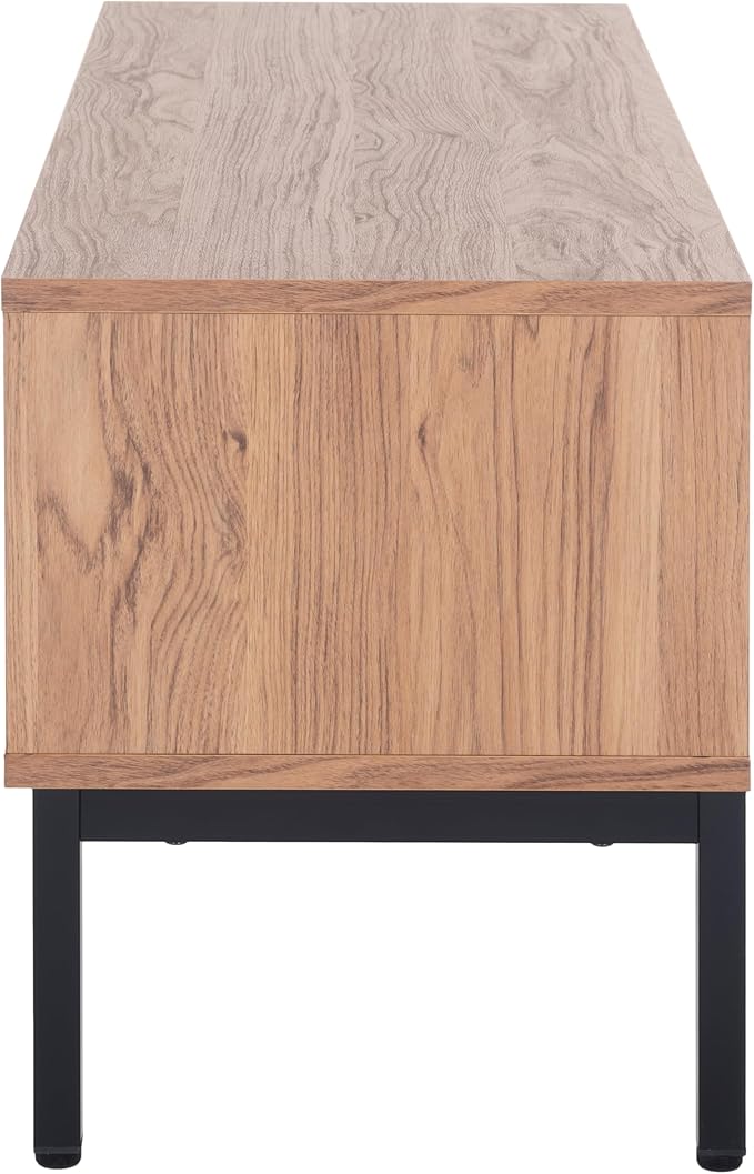 SAFAVIEH Lylia TV Stand for up to 55" Flatscreen – Oak with Black Legs & Handle, 1 Sliding Door, 1 Open Shelf, Entertainment Media Console (MED9617D)
