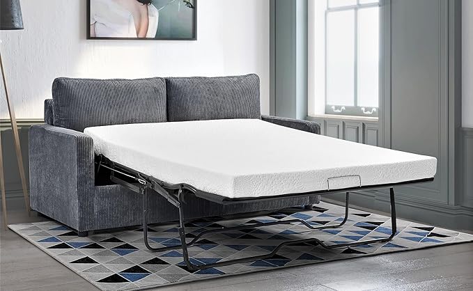 Reversible Sleeper Sofa Bed with Comfortable Memory Foam Mattress, Convertible Corduroy Full Size Pull Out Couch for Living Room, Space Saving Furniture, 70" Wide, Rectangular Arms, Grey