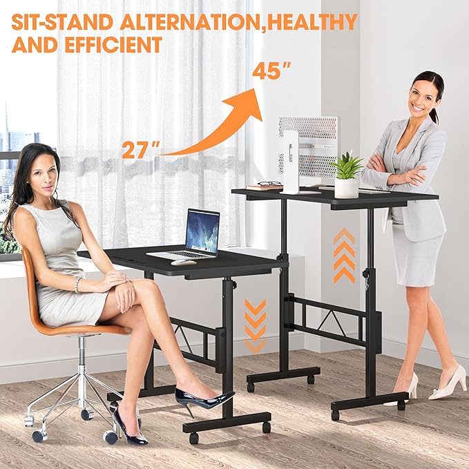 Klvied Small Standing Desk Adjustable Height for Sitting and Standing, Portable Laptop Table for Walking Pad (Black)