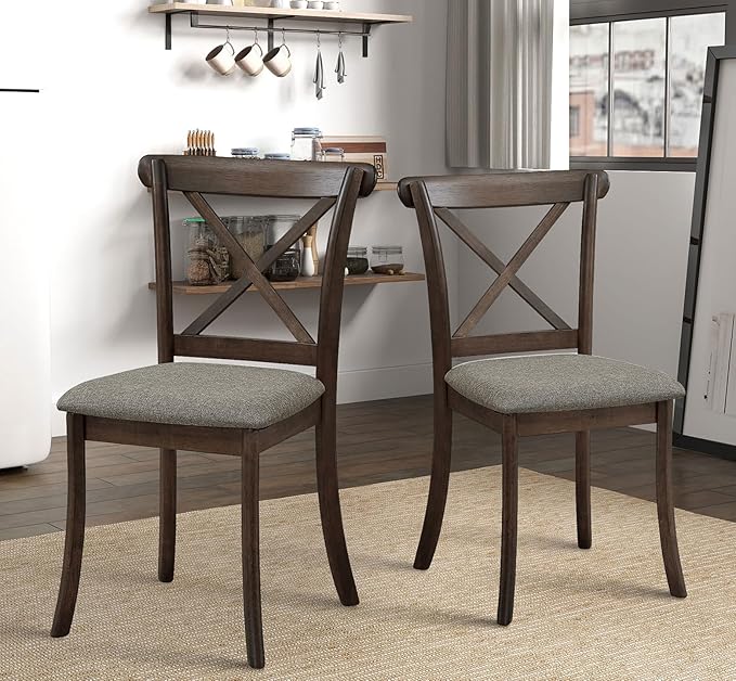 Wooden Dining Chairs Set of 2, Kitchen Chairs Upholstered Dining Chair, Farmhouse Dining Chairs for Dining Table, Max Load 300 Lbs,Dark Brown