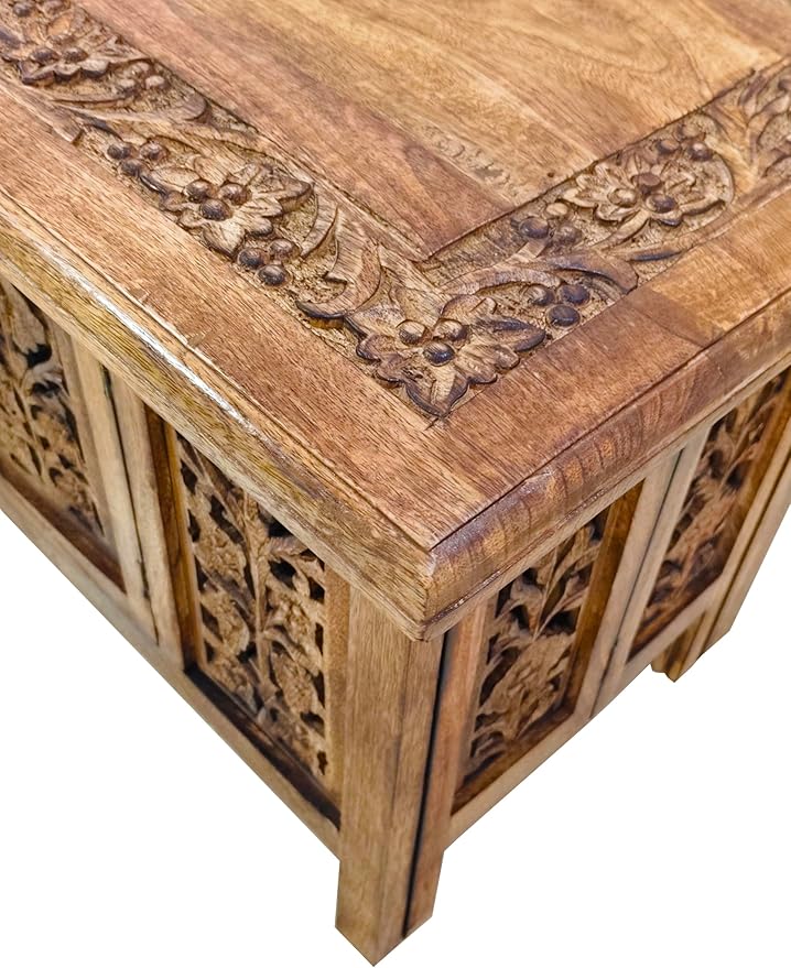 Lightnpro Handmade Wooden Coffee Table - Pre-Assembled Rectangular Foldable Living Room Centre Table with Magazine & Paper Storage, Space-Saving Design - 36 Inch Burnt Antique Finish