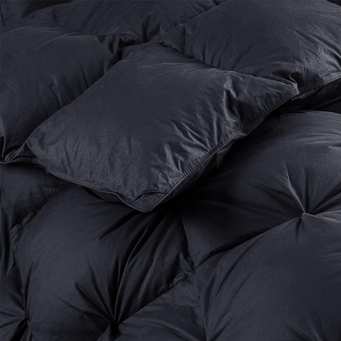 Luxurious Goose Down Feather Fiber Comforter Duvet Insert, Exquisite Pinch Pleat Black Design, Oversize Palatial King 120 x 98, Premium Baffle Box 100% Egyptian Cotton, 90 oz Fill Weight