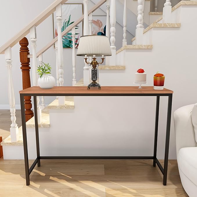 HOMERECOMMEND Console Sofa Tables End Table Computer Desk Coffee Snack Console Tables for Living Room Or Corridor Hallway Teak Color Wood
