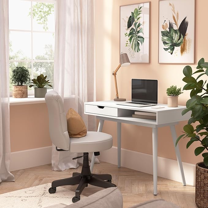 Furniture Nora 40W Writing Desk in Pure White | Computer Table for Home Office Workspace or Entryway