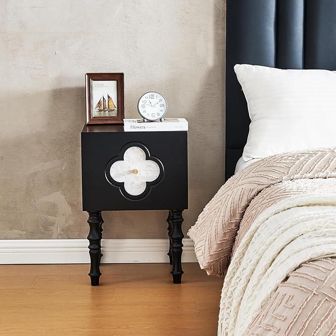 CozyDH Black Nightstand with Storage 23", Mid Century Modern Solid Wood End Side Table for Bedroom Living Room, Wooden Sofa Side Bedside Table with Wooden Legs