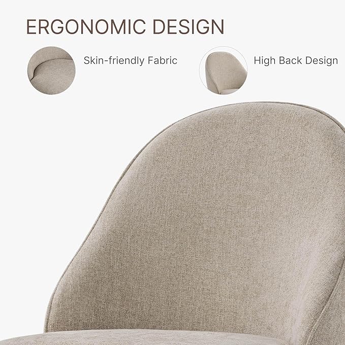Swivel Dining Chairs Modern Desk Chair Upholstered Linen Fabric Side Chair for Kitchen Dining Room Bedroom,Khaki,1 Box
