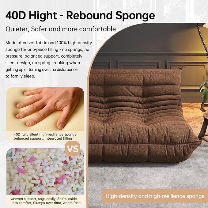 Bean Bag Chairs for Adults, BeanBag Reading Chair Memory Foam Couch 3-Seater, Floor Chair Soft Teddy Material, Comfy Reading Nook Chairs for Bedroom Living Room Office (Coffee)