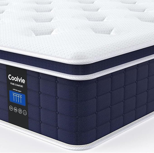 Coolvie 12 Inch Hybrid Twin XL Mattress -Firm Feel -Support Foam with Strong Pocket Springs - Extra Lumbar&Shoulder Support for Back&Stomach Sleepers, CertiPUR-US® Certified Foam,XL Long Size