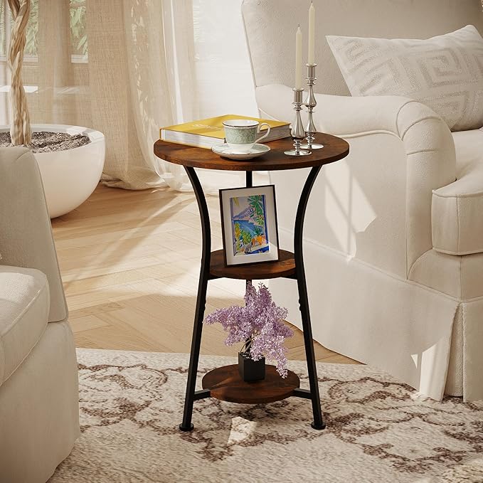 Dulcii Small Round End Table for Narrow and Small Space, 3-Tier Round Accent Couch Beside Table, Modern Side Table Corner Sofa Table Nightstand for Living Room Bedroom