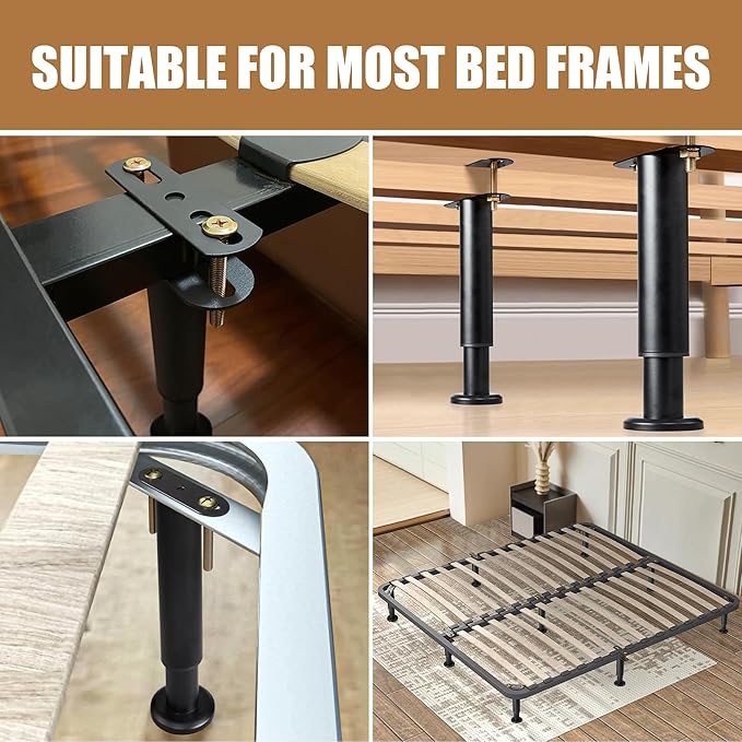 Metal Bed Frame Support Legs, 7-12.6 Inch Adjustable Height Bed Support Legs, Bed Legs Replacement Parts for for King Queen, Under Bed Support Slat Reinforcement Kits, Bed Frame Center Support 4 Pack