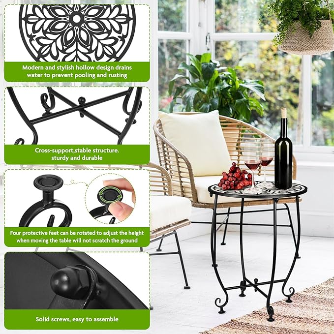 2 Pack Outdoor Side Table for Small Spaces, 14 Inch Patio Side Table,Plant Stand,Round Metal End Table Anti-Rust Waterproof Accent Table for Patio,Yard Porch Balcony Garden