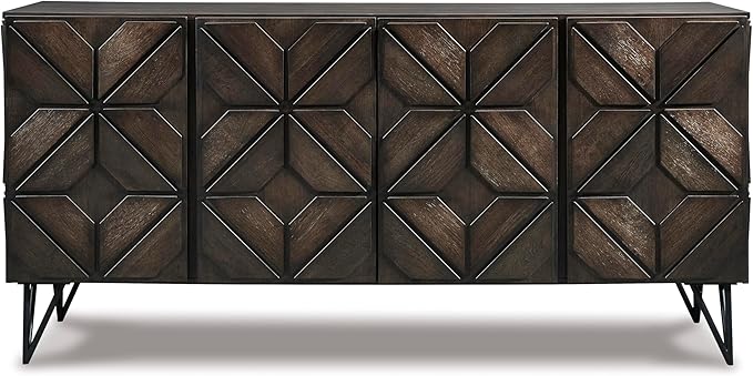 Signature Design by Ashley Chasinfield Urban Geometric Design TV Stand Fits TVs up to 70", 4 Cabinet Doors and 3 Adjustable Storage Shelves, Dark Brown