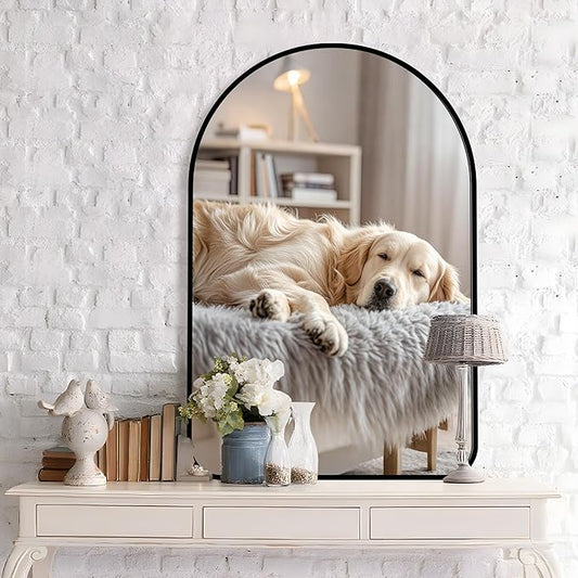 Arched Wall Mirror 24"X36", Black Bathroom Vanity Mirrors for Over Sink, Modern Farmhouse Mirror Wall Mounted, Curved Arch Design for Bedroom, Living Room & Home Decor