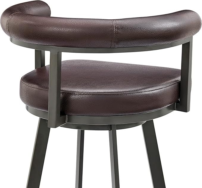 Armen Living Magnolia Swivel Counter Stool in Brown Metal with Brown Faux Leather