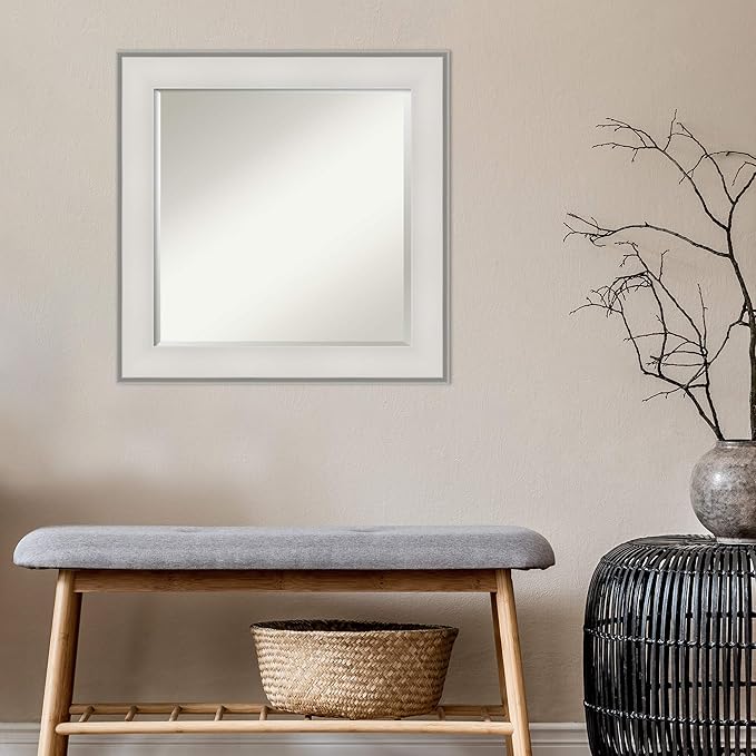 Amanti Art White Bathroom Mirror for Over Sink, 25x25 Imperial White Square Vanity Mirror, Medium Traditional Frame, Hangs Horizonally and Vertically, Bathroom Wall Decor, Beveled Edge from WI, USA