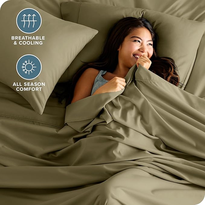 Bare Home King Sheet Set - Luxury 1800 Ultra-Soft Microfiber King Bed Sheets - Double Brushed - Deep Pockets - Easy Fit - 4 Piece Set - Bedding Sheets & Pillowcases (King, Olive)