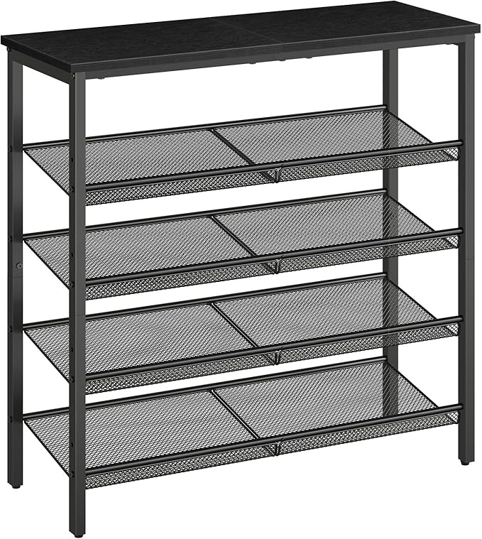 HOOBRO Shoe Rack for Entryway, 5-Tier Organizer with Adjustable Mesh Shelves, 16-20 Pairs, Spacious Floor Mount, Metal, Industrial, Closet Shoe Shelf, Black BB12XJ01