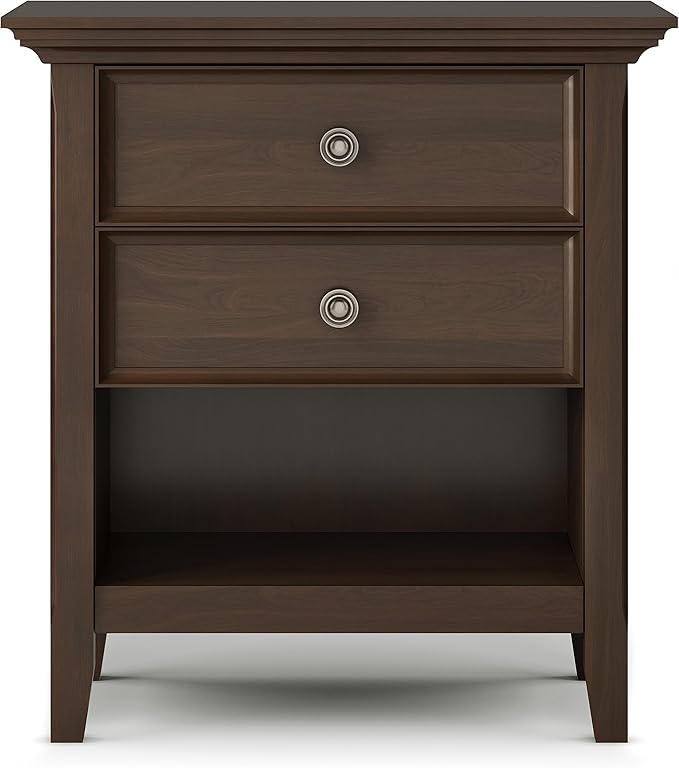 SIMPLIHOME Amherst Solid Wood 24 Inch Wide Traditional Bedside Nightstand Table in Natural Aged Brown, for The Living Room and Bedroom