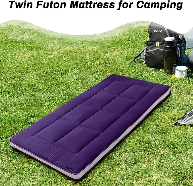 MAXYOYO Twin Bed Mattress Japanese Floor Mattress Futon Mattress, Twin Mattress Pad Camping Mattress Floor Bed Mattress Topper, Easy to Foldable and Portable, Purple Futon Single Mattress