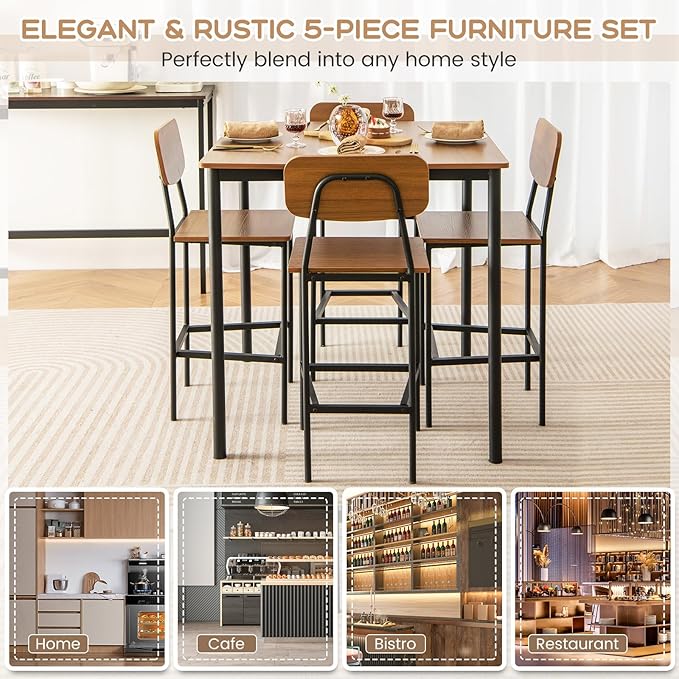 Tangkula Bar Height Table and Chairs, Counter-Height Dining Table Set, Pub Table and Chairs Set of 4, Space-Saving Dinette Set for Breakfast Nook