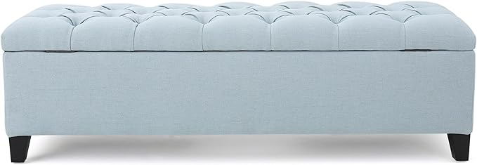 Christopher Knight Home Ottilie Fabric Storage Ottoman, Light Sky, Dimensions: 17.50 inches deep x 51.00 inches wide x 17.00 inches high.