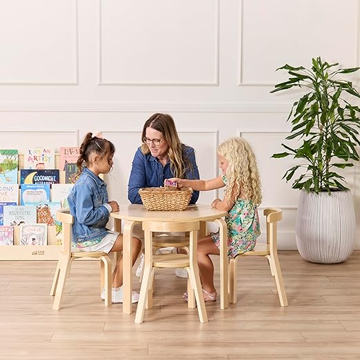 ECR4Kids Bentwood Table and Curved Back Chair Set, Kids Furniture, Natural, 5-Piece
