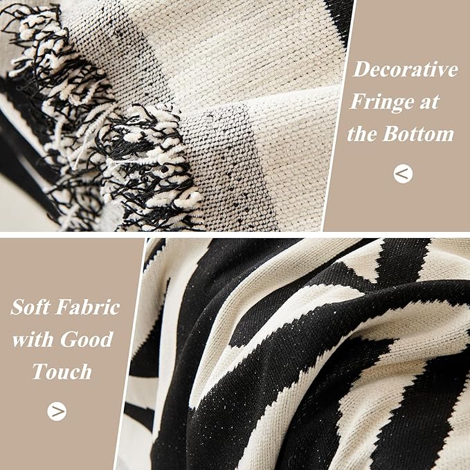 STACYPIK Boho Geometric Sofa Cover Chenille Beige Black Couch Cover for Dog Pet Friendly Couch Protector for 3-4 Cushion Couch Non-Slip Jacquard Sectional Couch Cover Tassels Sofa Slipcover-71x150IN