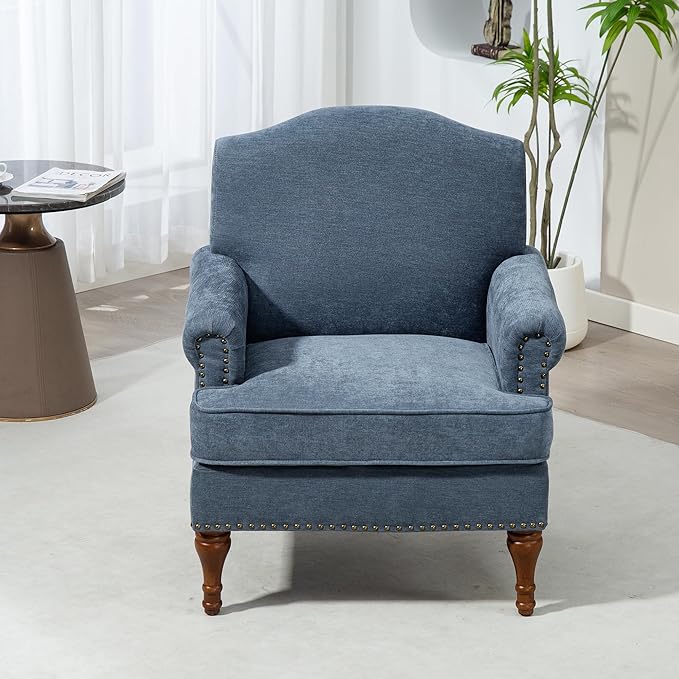 Ball & Cast Accent Chair with Nailhead Trim Armchair,Comfy Chenille Club Sofa Living Room Chairs w/Springs Cushions & Wood Legs,Traditional Single Couch for Bedroom,Farmhouse,Grey