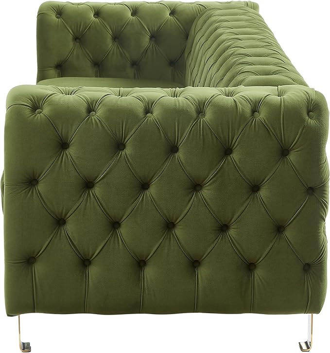 Merax Comfy 3-seat Sofa with Tufted Back and Arm and Gold Iron Legs, Modern Couch for Living Room, Bedroom, Apartment, Office, Green