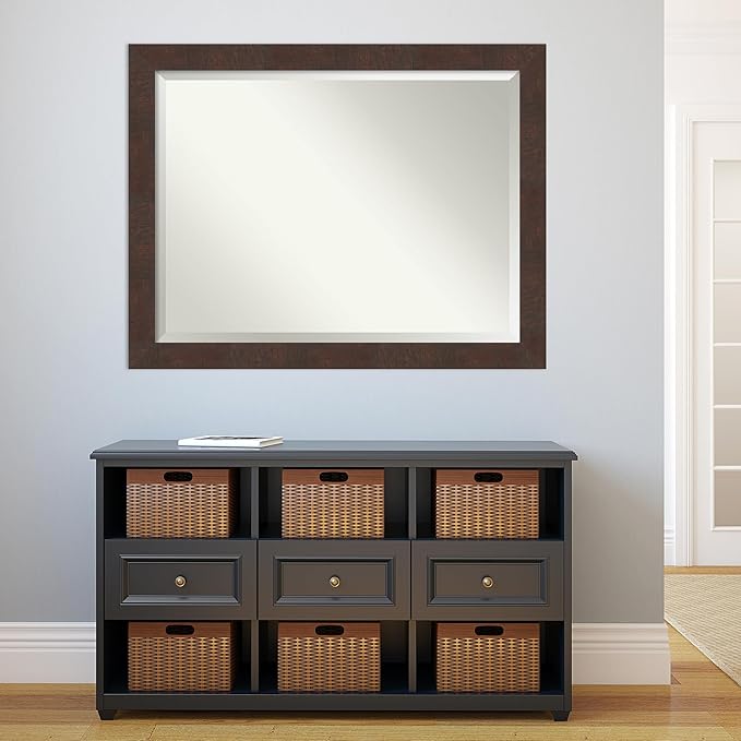 Amanti Art Brown Wall Mirror 35x45 Wildwood Brown Rectangle Bathroom Mirror for Wall Decor Living Room, X-Large Rustic Farmhouse Frame, Hangs Horizonally and Vertically, Bathroom Decor, Beveled Edge