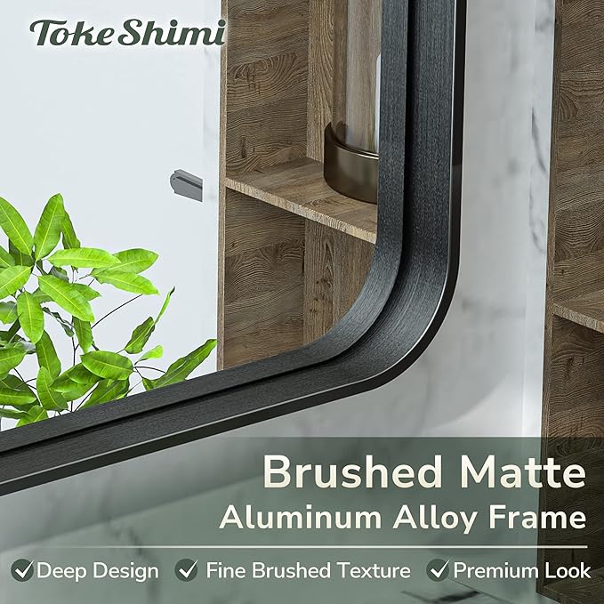 TokeShimi Arched Black Wall Bathroom Mirror 26x38 Inch with Non-Rusting Aluminum Alloy Brushed Matte Framed for Wall Vanity Farmhouse Modern Minimalist Bathroom, Entryway Hall, Living Room