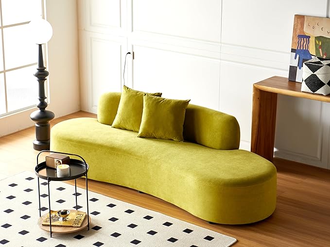 Container Furniture Direct 90" Curved Sofa with Throw Pillows, 4 Seater Luxury Velvet Couch with Half Moon Design and High-Density Foam, Ideal for Modern Living Room, Office & Apartment, Olive Green