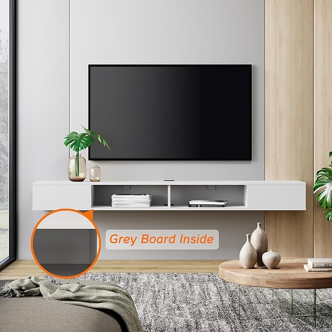 WAMPAT 70 inch Floating TV Stand, Entertainment Center Media Console, Wall Mounted Shelf Media Console Cabinet for Storage for 65/70/75 Inch TVs, White