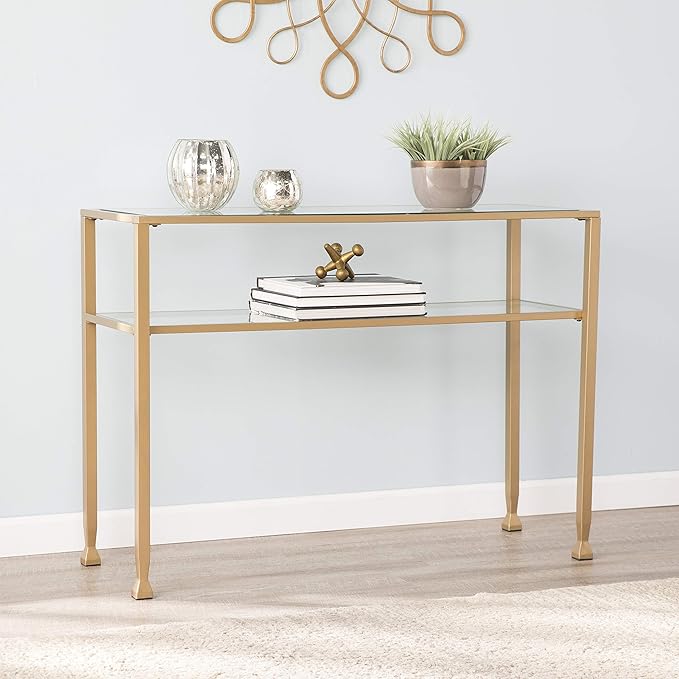 SEI Furniture Jaymes Metal & Glass 2-Tier Console Table, Soft Gold