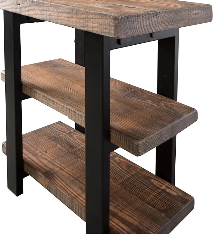 Pomona 3-Tier Solid Wood End Table with Storage Shelves – Rustic Industrial Space-Saving Side Table or Nightstand for Living Room, Bedroom, or Entryway by Alaterre Furniture