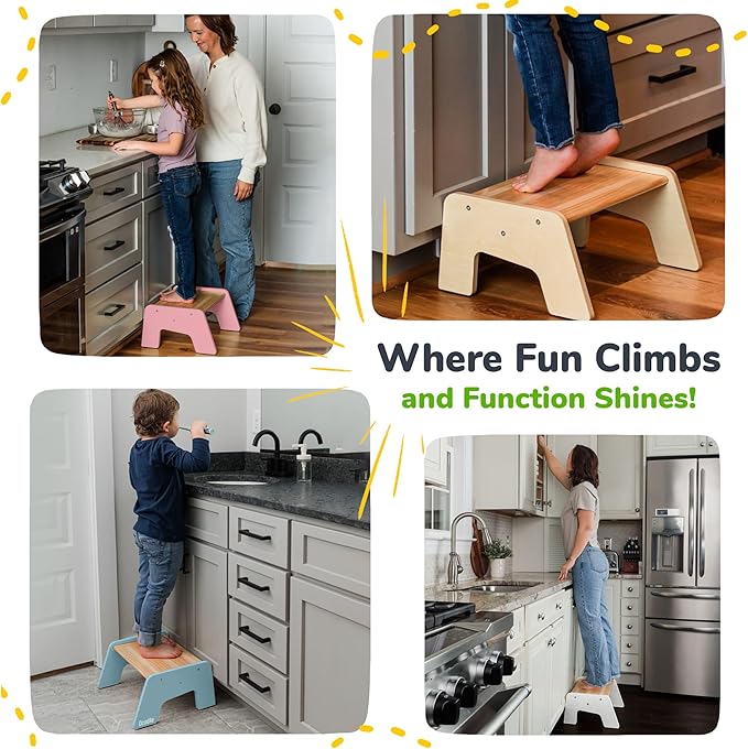 1-Step Wooden Step Stool for Toddlers | Kids Step Stool for Bathroom Sink, Kitchen, and Potty Training | Non-Slip Stool for Toilet Independence | Wooden Step for Children Ages 2+ Blue