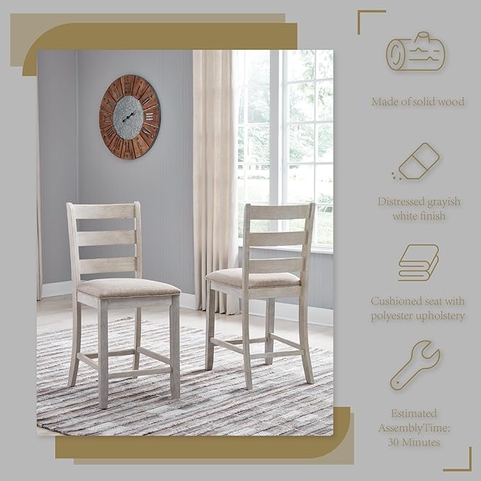 Signature Design by Ashley Skempton 24" Counter Height Upholstered Barstool, Set of 2, Antique White