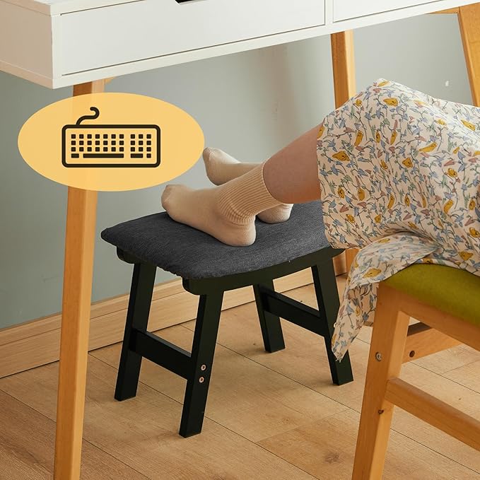 Foot Stool Ottoman Foot Rest Under Desk,Small Stool for Living Room, Bedroom and Kitchen (Black Legs - Gray Stool Surface)