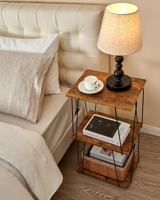 Tall End Table, Small Side Table, 29 inch High Entryway Table, Bedside Table for Living Room, Bedroom and Office, Rustic Brown