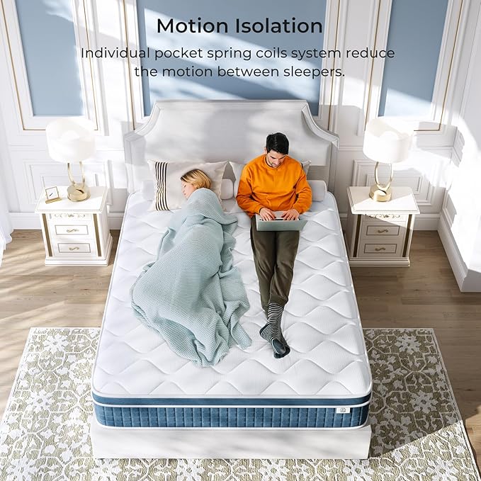 Twin XL Mattress, 12 Inch Hybrid Mattress Twin XL with Individual Pocket Springs and Pressure-Relieving Memory Foam, Breathable, Medium Firm Mattress in a Box 80"x39"x12"