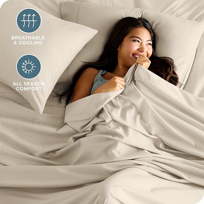 Bare Home Full Sheet Set - Luxury 1800 Ultra-Soft Microfiber Full Bed Sheets - Double Brushed - Deep Pockets - Easy Fit - 4 Piece Set - Bedding Sheets & Pillowcases (Full, Sand)