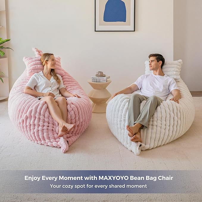 MAXYOYO Giant Bean Bag Chair with Pillow, 3 in 1 Convertible Bean Bag Chair for Adults with Washable Cover, Removable Floor Cushion Stuffed Floor Lounger for Living Room Bedroom, Beige