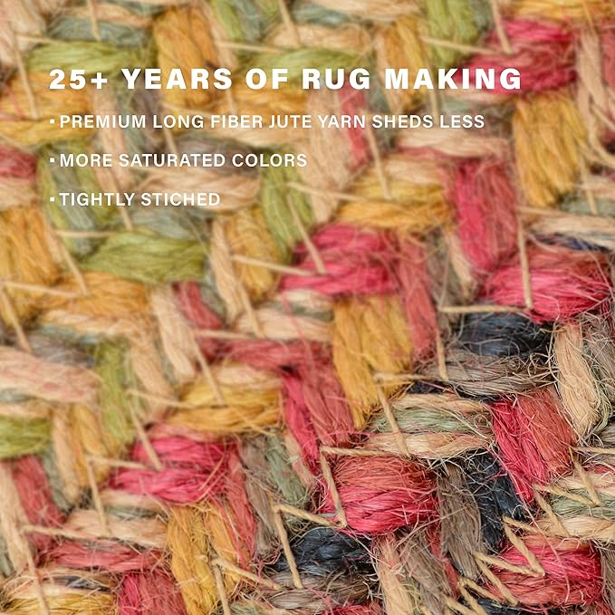 Kingston Jute Braided Rug 2x3' Multicolor – Braided Indoor Entryway Rug, Also Ideal to Use in Kitchen and Bathroom