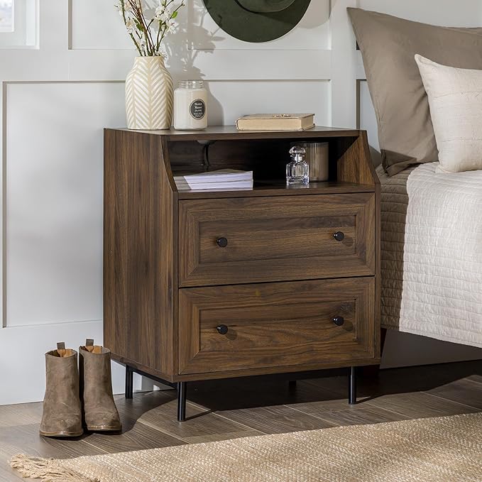 Florence 22 Inch 2 Drawer Open Top Side Table with USB Port - Dark Walnut
