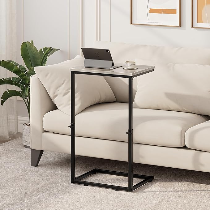 Vagusicc C Shaped End Table for Couch, 33.2'' Extra Tall C Table Adjustable Height Side Table, Small Side Table for Small Spaces, Couch Tables That Slide Under, Tv Tray Table for Living Room, Greige